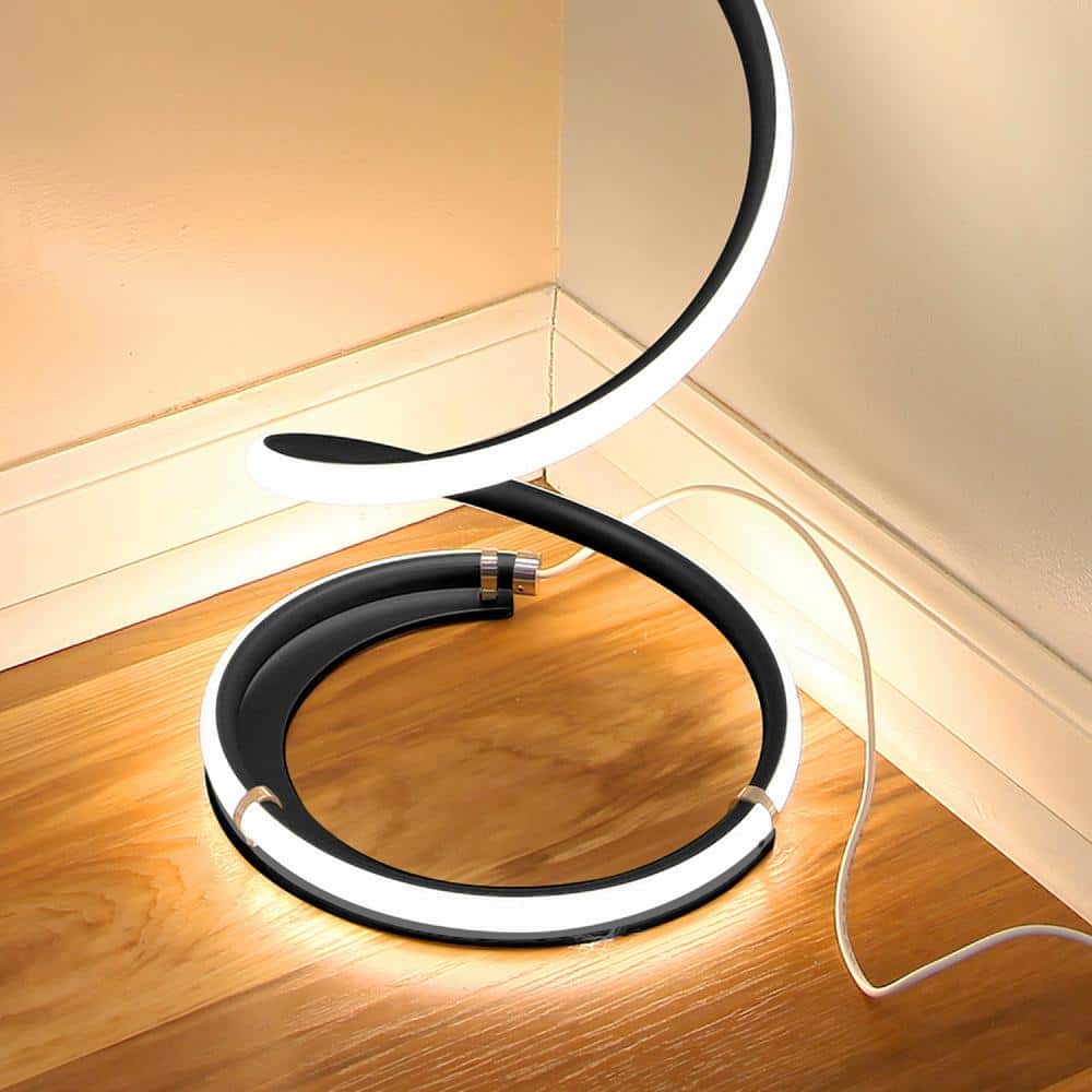 Sleek Allure 38" Jet Black LED Spiral Floor Lamp with Dimmer