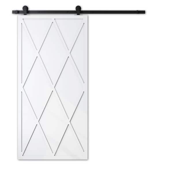 Urban Woodcraft 40 in. x 83 in. DENVER Solid Core White Wood Modern Door with Sliding Barn Door with Hardware Kit
