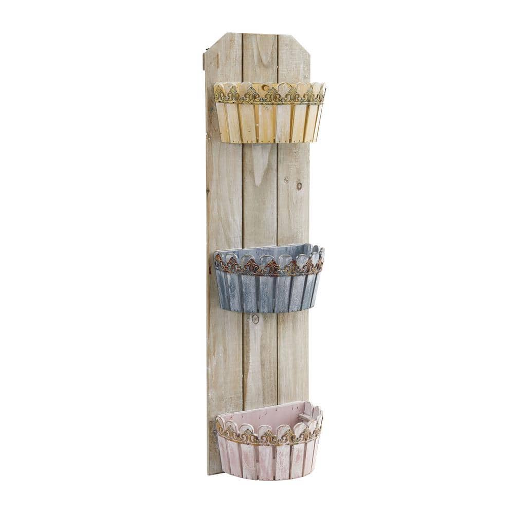Rustic Wooden 35" Triple Basket Wall Planter for Indoor/Outdoor