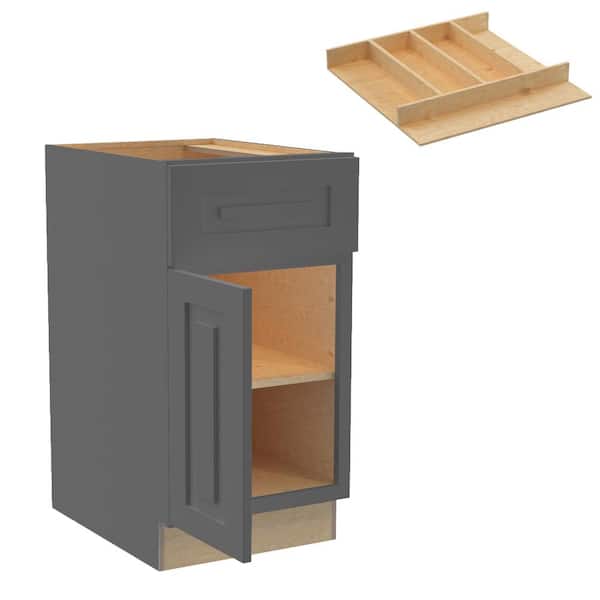 Grayson 18 in. W x 24 in. D x 34.5 in. H Assembled Plywood Base Kitchen Cabinet in Deep Onyx with Utility Soft Close RH