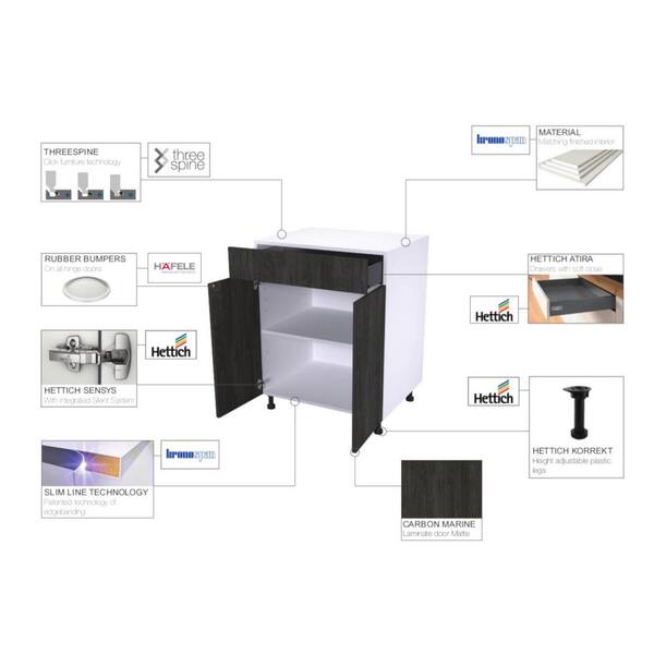 Cambridge Quick Assemble Modern Style, Carbon Marine 12 in Vanity Base Kitchen Cabinet, 3 Drawer (12 in W x 21 in. D x 34.50 in H)