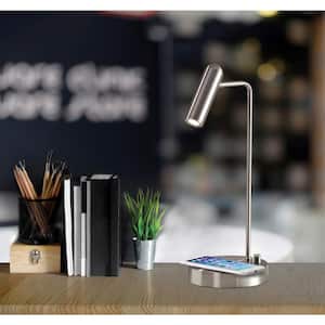 Kaye 16.5 in. Antique Brass LED Desk Lamp with Qi Wireless Charging
