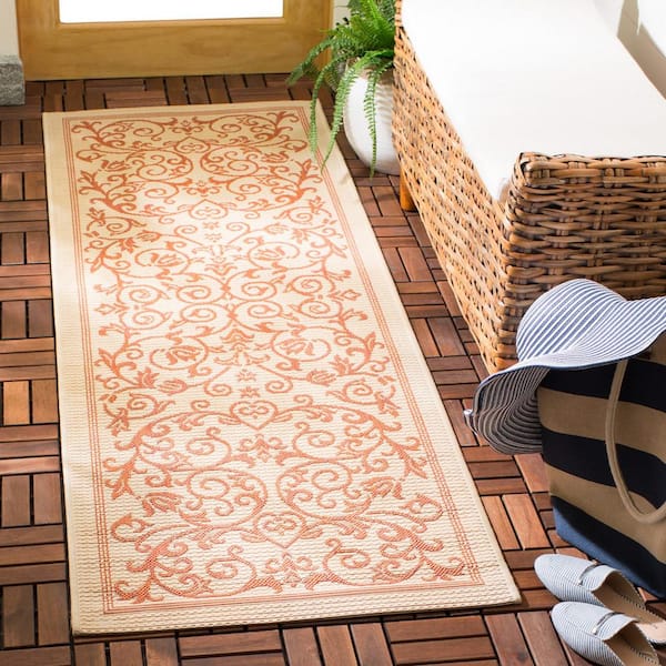Courtyard Natural/Terracotta 2 ft. x 10 ft. Border Indoor/Outdoor Patio  Runner Rug