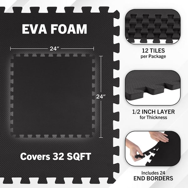 Stalwart Interlocking Black 24 in. W x 24 in. L x 0.5 in. H - EVA