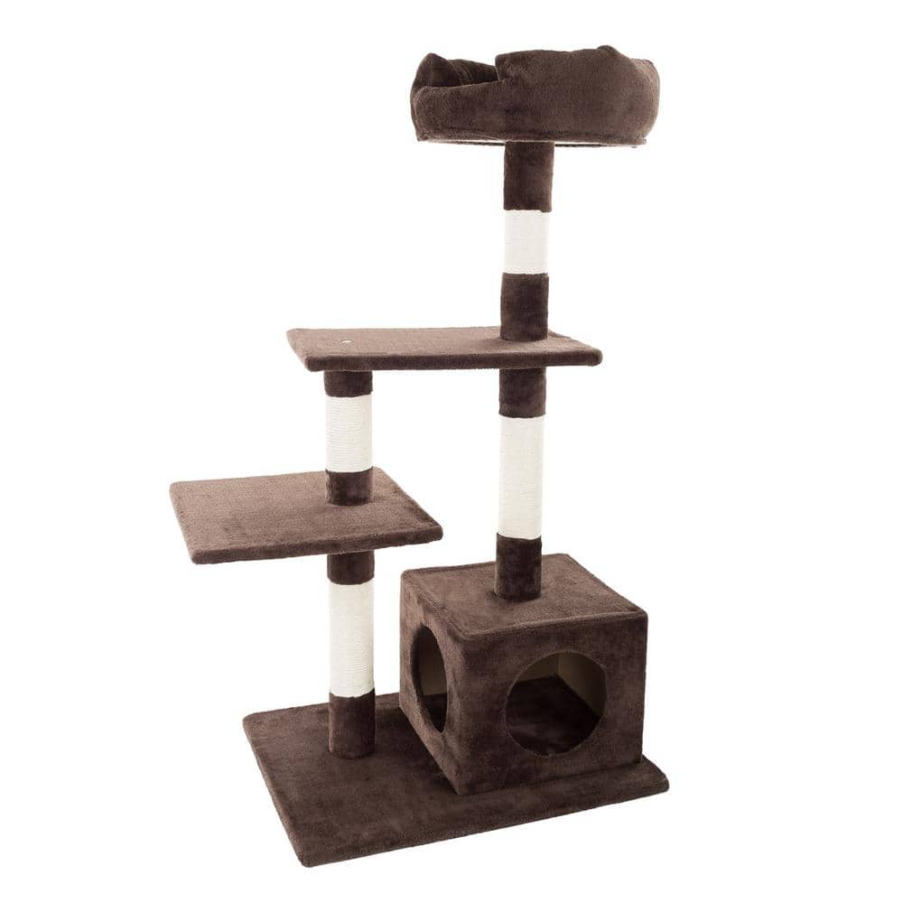 Brown 4-Tier Cat Tree with Sisal Rope Scratching Posts