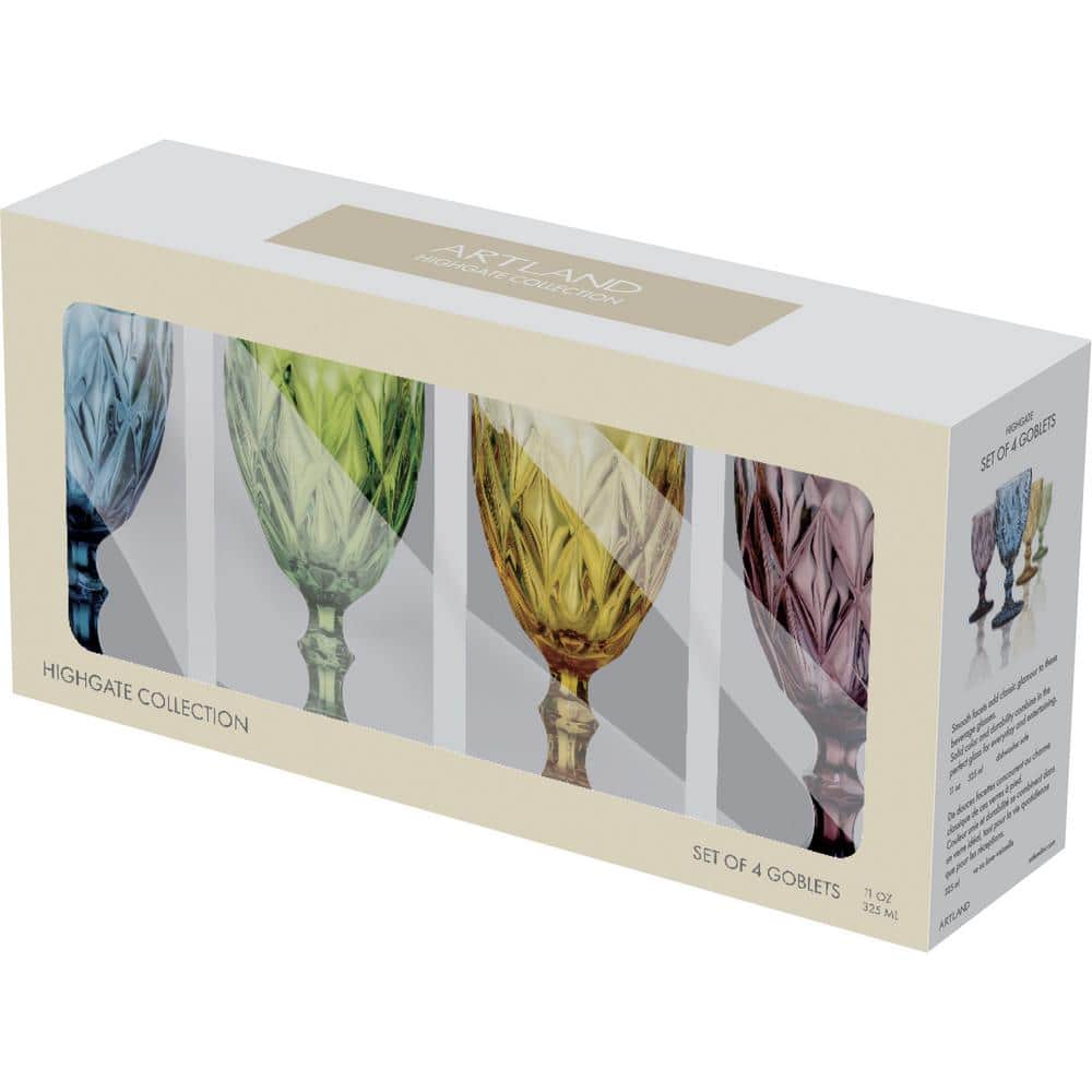 Artland Assorted Colors 14oz Footed Goblet Glass Set