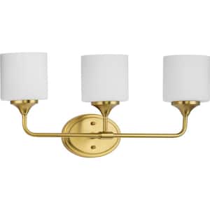 Lynzie Collection 23.875 in. 3-Light Brushed Gold Etched Opal Glass Modern Bath Vanity Light
