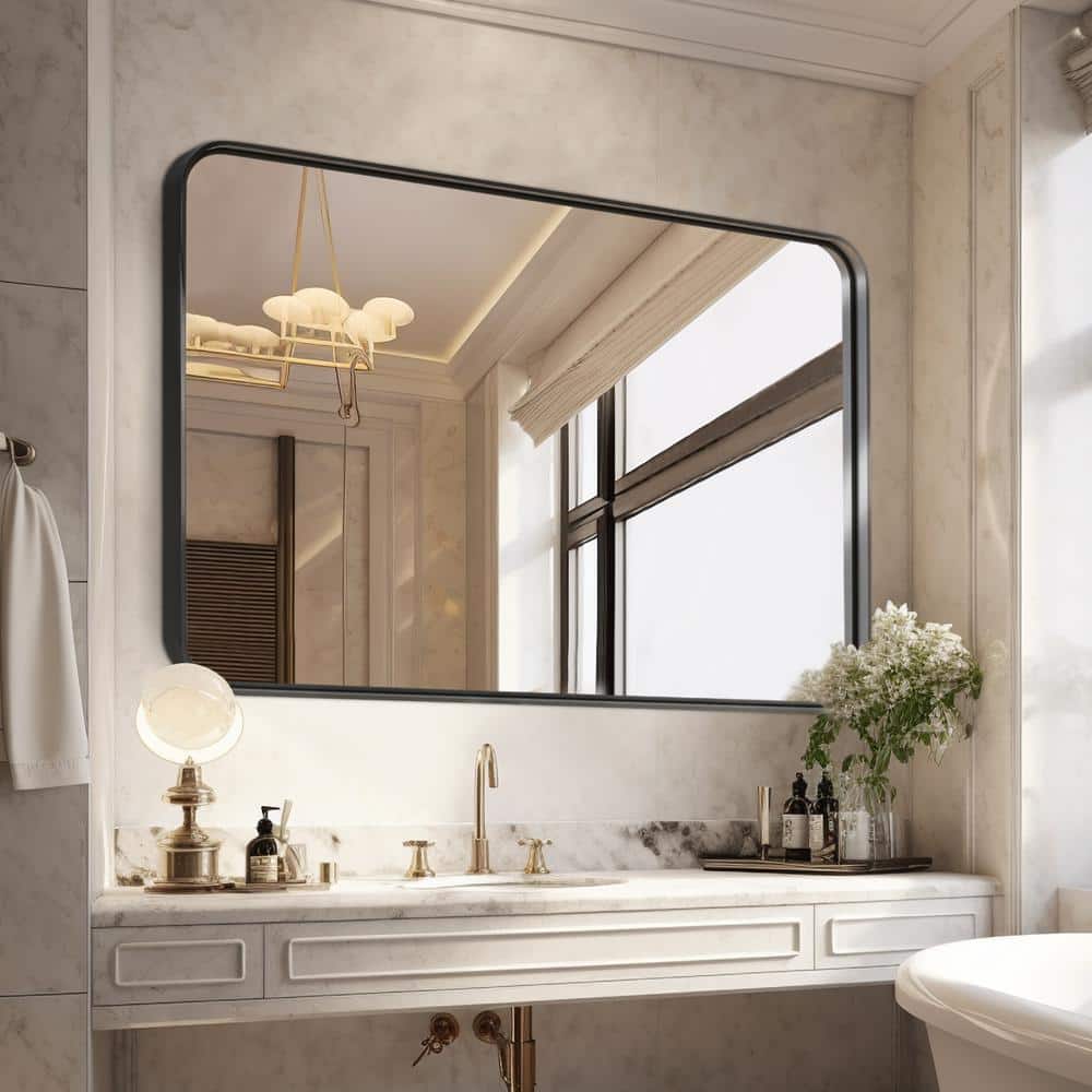 30 in. W x 40 in. H Deep Frame Wall Decorative Mirror in Black