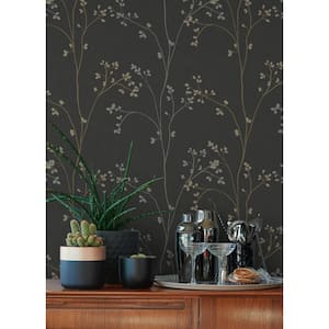 20.50 in. W x 216 in. H Black Blossom Stripe Peel and Stick Wallpaper