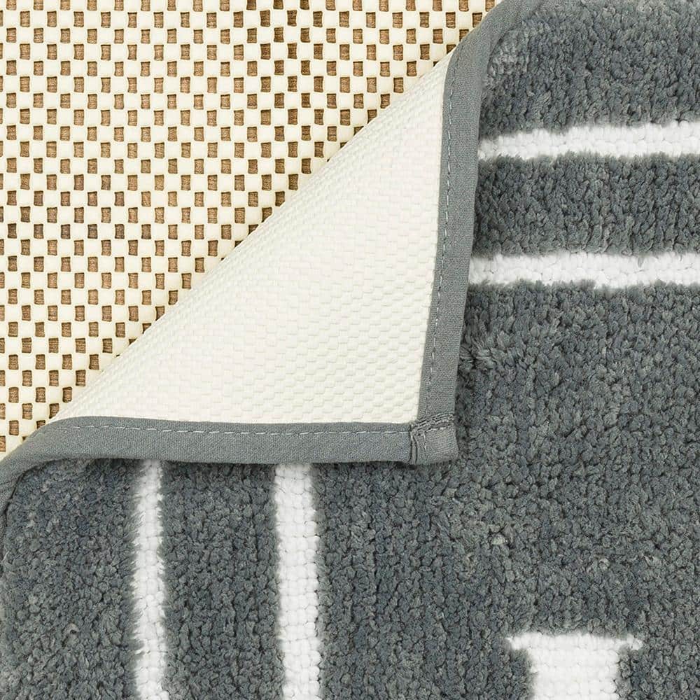 Pewter Gray Polyester Non-Slip Bath Mat with White Border