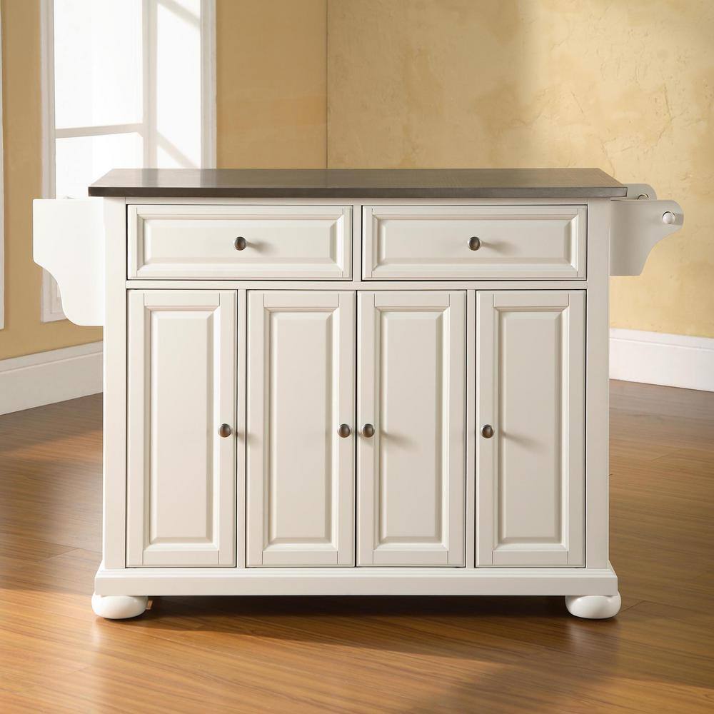 White and Silver Stainless Steel Top Kitchen Island