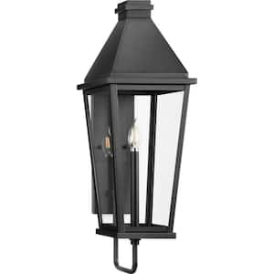 1-Light Textured Black Outdoor Lantern Richmond Hill Clear Glass Modern Farmhouse Large Wall Sconce No Bulbs Included
