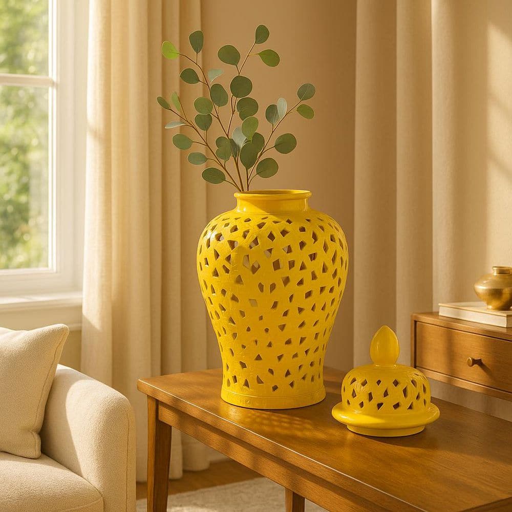 Reviews for Liv & Skye 24 in. Yellow Ceramic Pierced Cut-Out