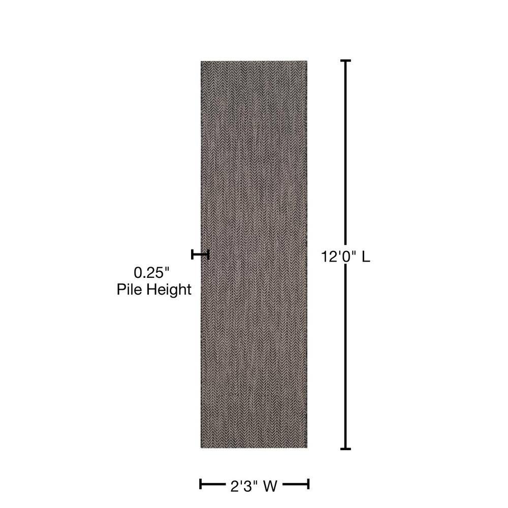 Black and Beige Flat Woven Synthetic Indoor/Outdoor Rug