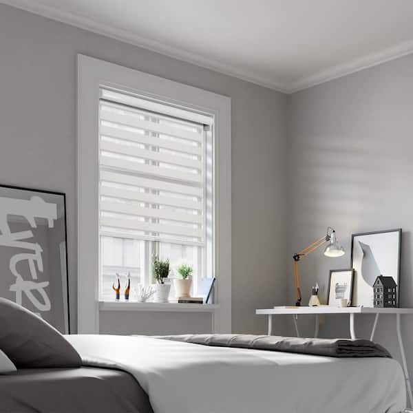 Chicology Cut-to-Size Alabaster Cordless Light Filtering Dual Layer Privacy Polyester Zebra Roller Shade 24 in. W x 72 in. L