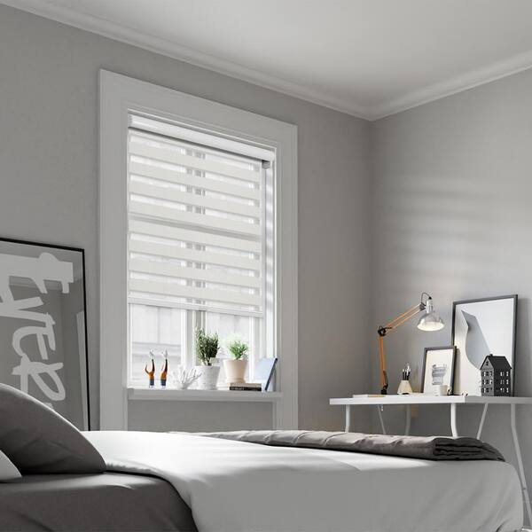 Chicology Cut-to-Size Alabaster Cordless Light Filtering Dual Layer Privacy Polyester Zebra Roller Shade 68.75 in. W x 72 in. L