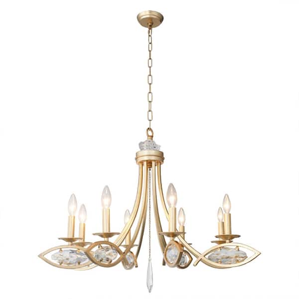 Little Tree Ariel 8-Light Gold and Clear Crystals No Decorative Accents Lantern Chandelier for Living Room