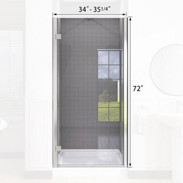 Qシリーズ NTQ 34 in. W x 72 in. H Frameless Pivot Swing Shower Door in