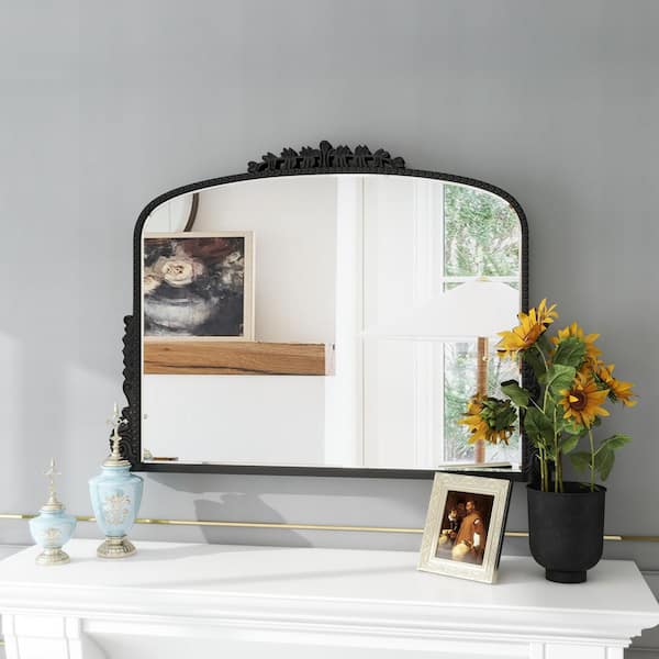 THKSHOUZ Black 36 in. W x 23.6 in. H Retro Arch Resin Decorative Mirror for Wall