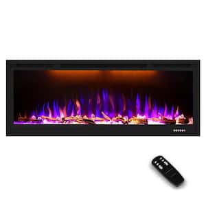 42 in. Wall-Mount& Recessed Electric Fireplace Insert in Black, Multicolor Flames and Lifelike Logs& Crystals, 5100 BTU