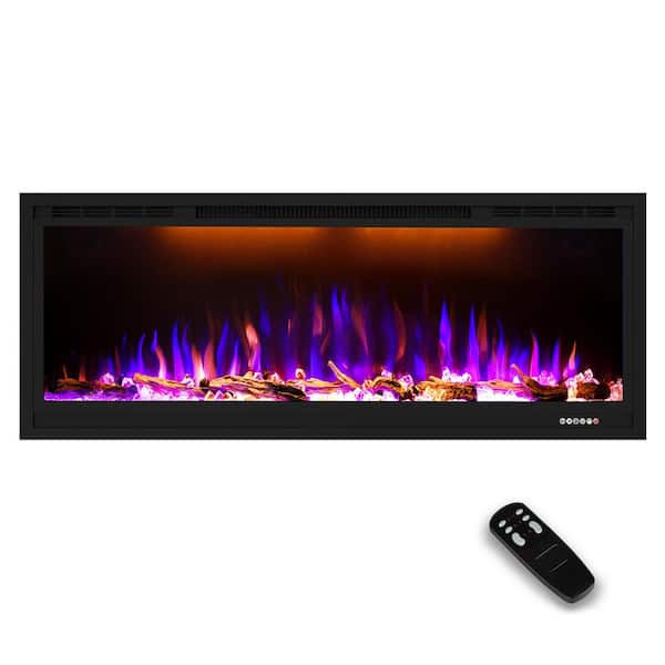 Prismaster ...keeps your home stylish 42 in. Wall-Mount& Recessed Electric Fireplace Insert in Black, Multicolor Flames and Lifelike Logs& Crystals, 5100 BTU