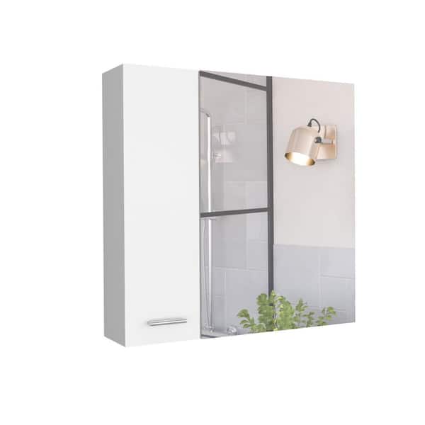 Unbranded 24 in. W x 24 in. H Rectangular Wood Medicine Cabinet with Mirror, White Bathroom Mirror Cabinet with Four Shelves