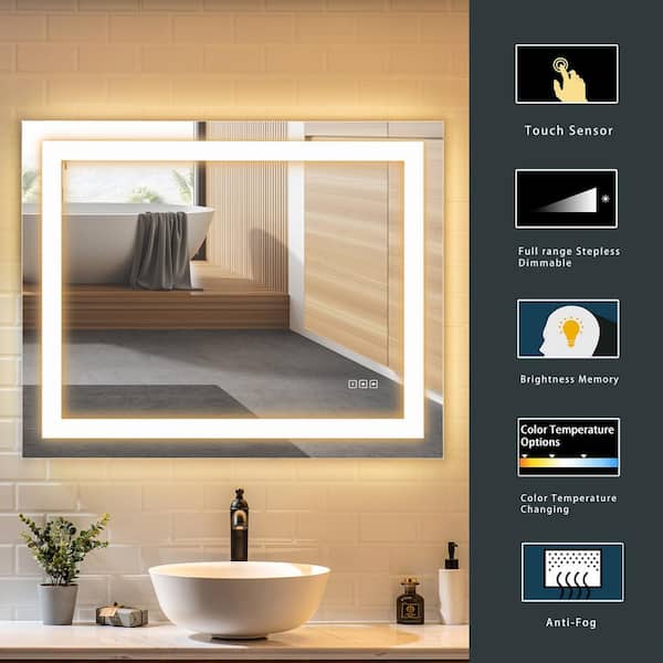 Kinwell 40 In W X 32 H Frameless, Led Bathroom Mirror Stopped Working
