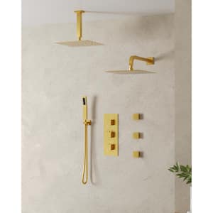 8-Spray Patterns  Fixed and Handheld Shower Head with 12 in. Wall Mount in Brushed Gold