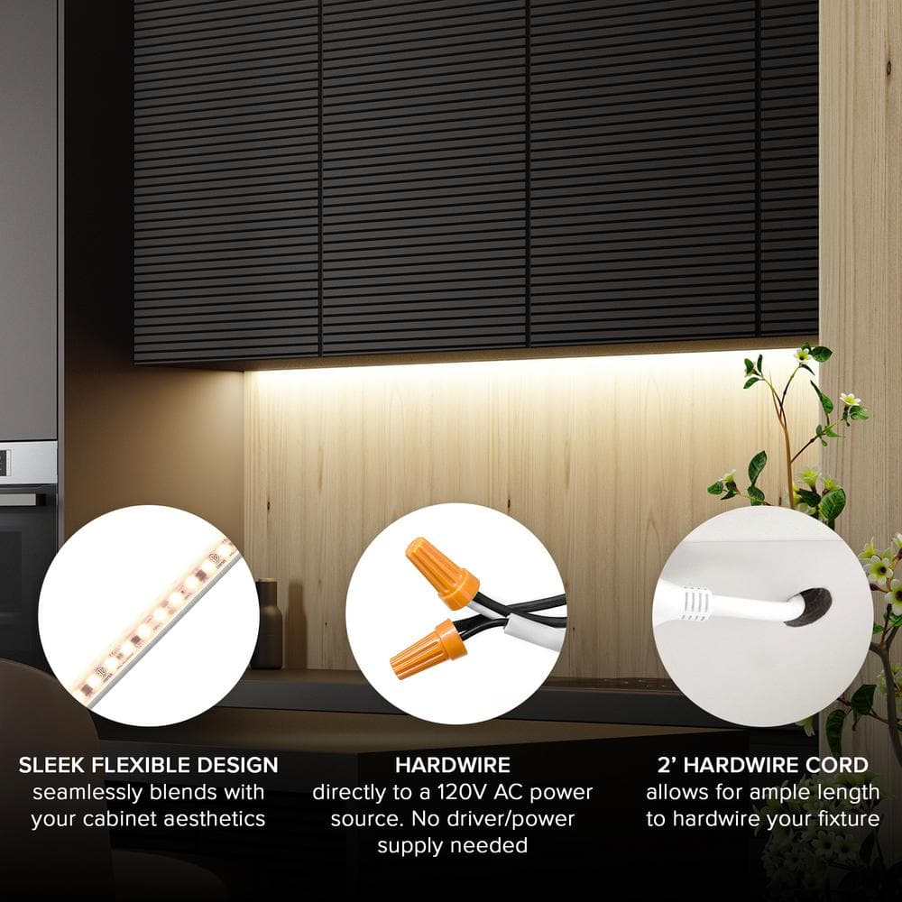 36'' White PVC Hardwired LED Under Cabinet Strip Light