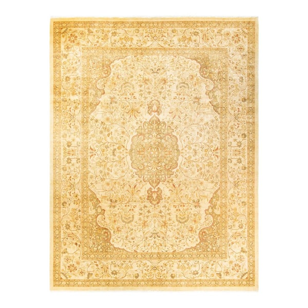 Solo Rugs Mogul One-of-a-Kind Traditional Ivory 9 ft. 1 in. x 11 ft. 10 in. Floral Area Rug