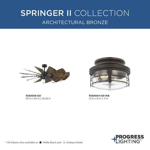 Progress Lighting Springer 60-in Architectural Bronze Indoor Ceiling Fan with Remote (12-Blade)
