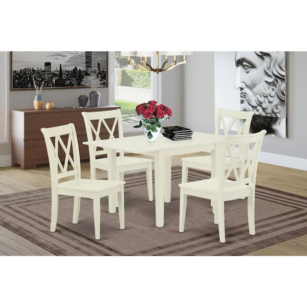 East West Furniture 5-Piece Linen White Finish Solid Wood Top-Dining Room Set-Seats 4