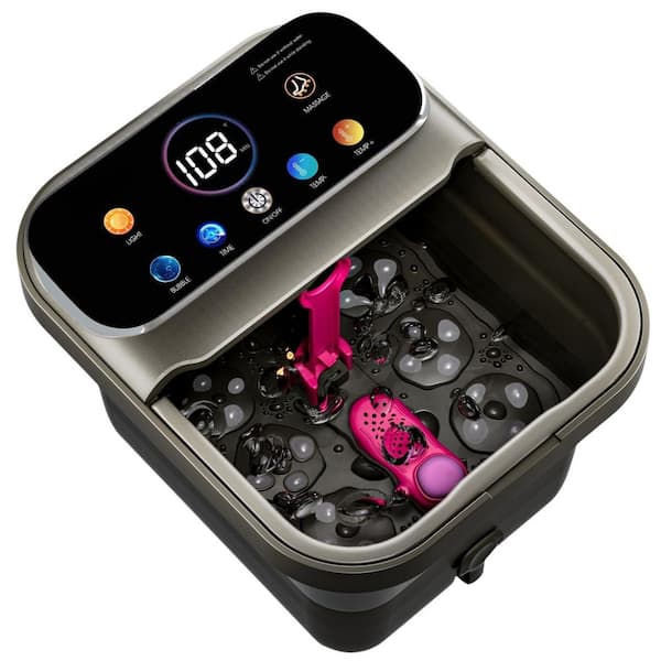 Dark Grey Foot Spa Electric Rotary Massage with Touchscreen Pro Color Display, 24 Motorized Shiatsu Massage Balls