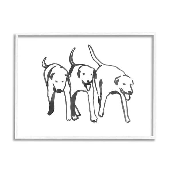 Stupell Industries "Dog Trio Outline Minimal Black White Pets" by Emma Caroline Framed Animal Texturized Art Print 16 in. x 20 in.