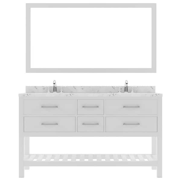 Virtu USA Caroline Estate 60 in. W x 22 in. D x 35 in. H Double Sink Bath Vanity in White with Quartz Top and Mirror