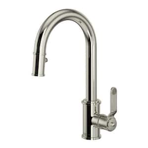 Armstrong Single Handle Pull Down Sprayer Kitchen Faucet with Secure Docking, Gooseneck in Polished Nickel