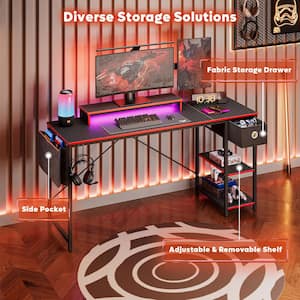 61 in. Rectangular Reversible Black Carbon Fiber Computer Desk with Storage Drawer and LED Monitor Stand