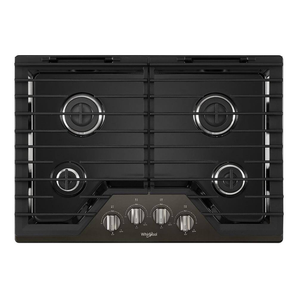 Whirlpool 30 in. Gas Cooktop in Black Stainless with 4 Burners