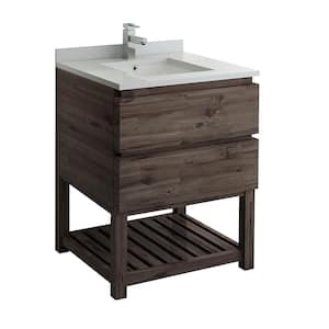 Formosa 30 in. Modern Vanity with Open Bottom in Warm Gray, Quartz Stone Vanity Top in White with White Basin