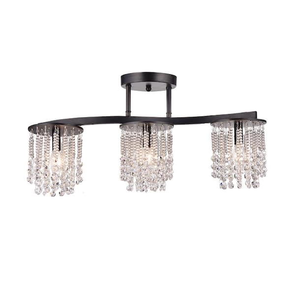 GREENVILLE SIGNATURE Olinda 24 in. 3-Light Coffee Black Cluster Semi-Flush Mount with No Bulbs Included for Dining Room, Kitchen