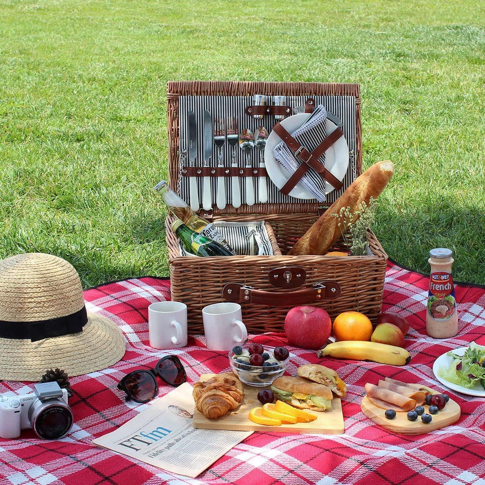 Wudkey Gray Wicker Picnic Basket, Handmade Willow Hamper Basket Sets 2 ...