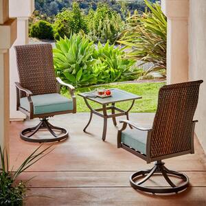 Rhone Valley 3-Piece Wicker Motion Outdoor Bistro Set with Teal Cushions