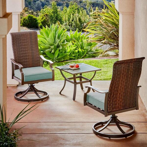Royal Garden Rhone Valley 3-Piece Wicker Motion Outdoor Bistro Set with Teal Cushions