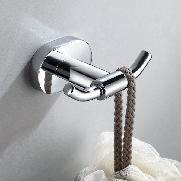 Wall Mounted J-Hook Double Robe/Towel Hook in Stainless Steel Polished Chrome 2-Pack