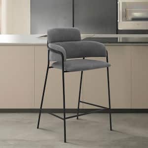 Oshen 36 in. Gray Modern Faux Leather and Metal Counter Height Bar Stool