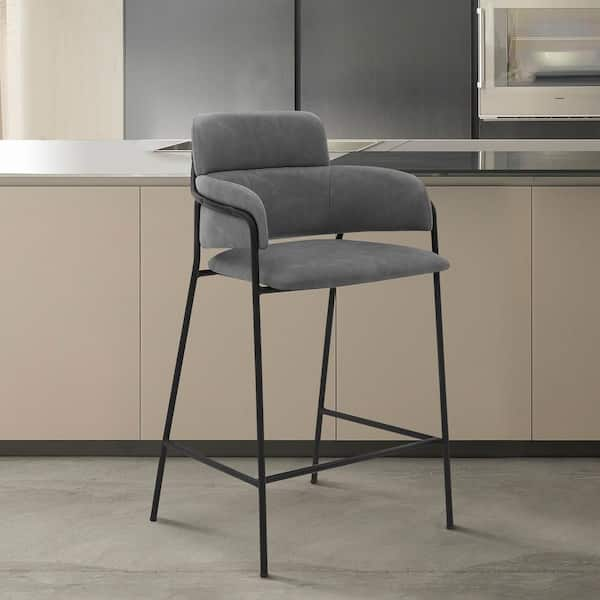 Armen Living Oshen 36 In Gray Modern Faux Leather And Metal Counter Height Bar Stool