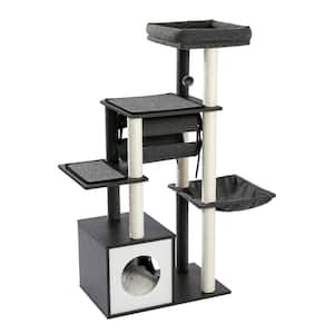 51.4 in. Gray Premium 6 Levels Wooden Cat Tower Tree with Fully Sisal Covered