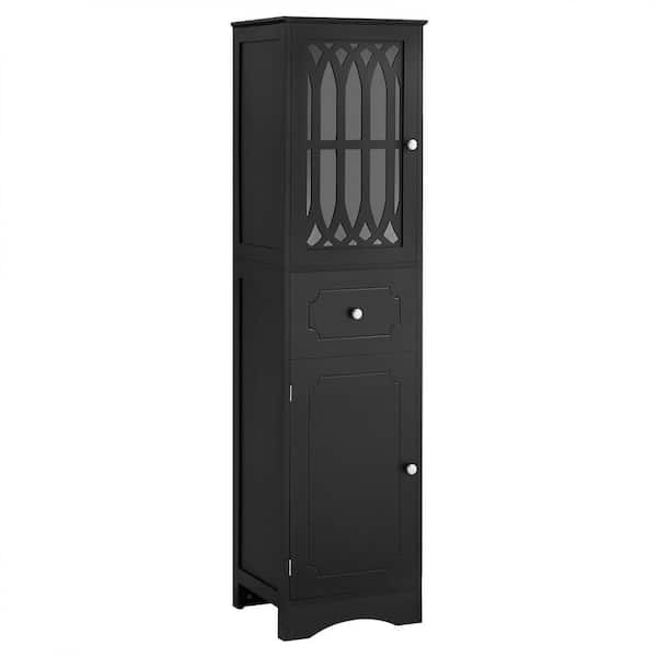 Nestfair 16.5 in. W x 14.2 in. D x 63.8 in. H Black Freestanding Linen Cabinet with Drawer