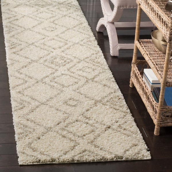Arizona Shag 2 ft. x 14 ft. Ivory/Beige Multi-Diamond Geometric Runner Rug