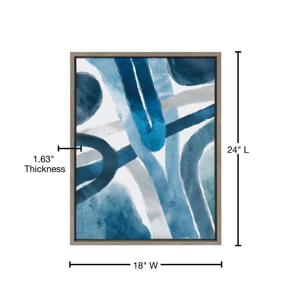 Abstract Blue and Gray Watercolor Canvas Wall Art with Gray Frame
